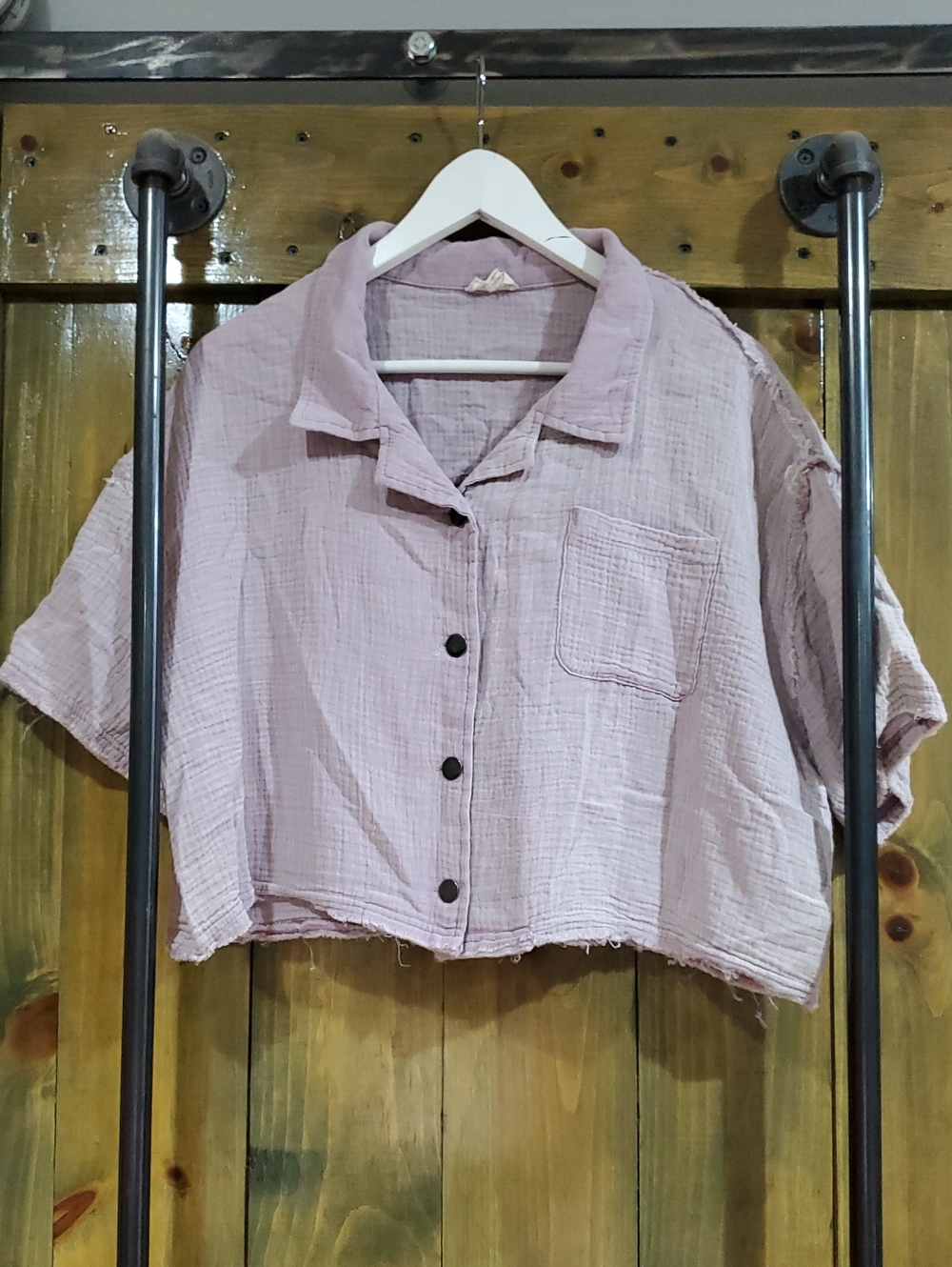 Women's Cropped Button-Front Top - Dusty Purple Loungewear Casual Coastal POL